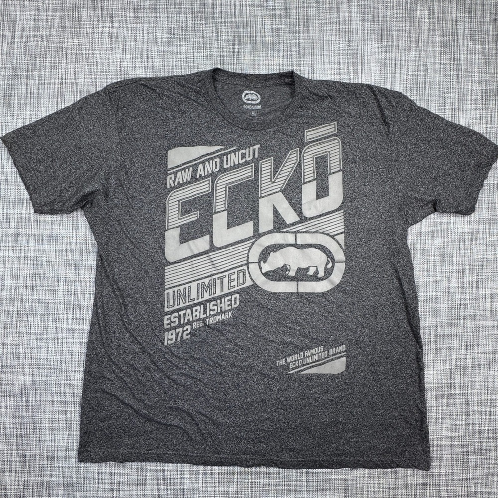 Ecko Unltd Mens 4XL Graphic Tee Gray Raw and Uncut Rhino Logo Short Sleeve Shirt